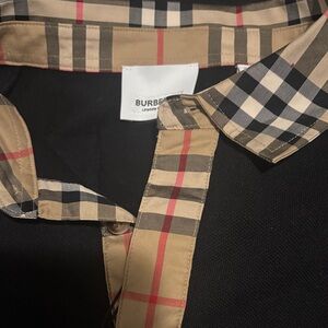 Burberry Black Shirt with Beige and Red Check Collar